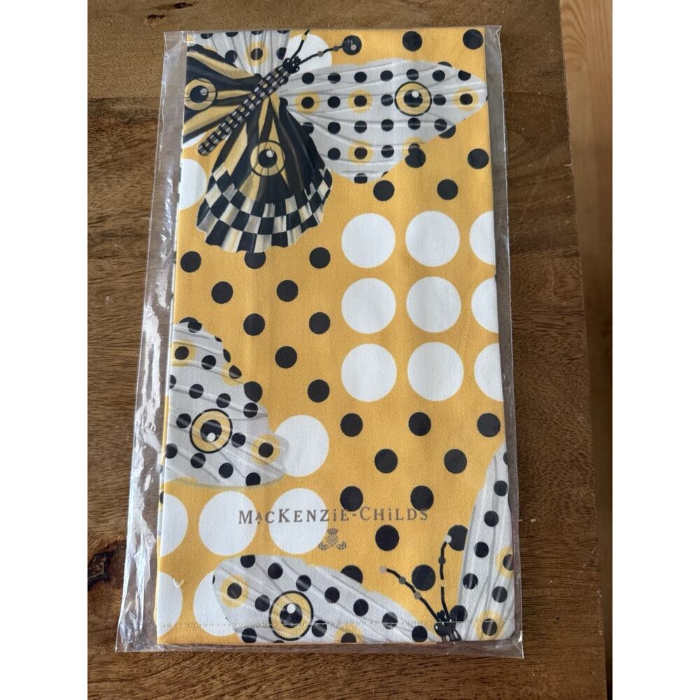 MacKenzie-Childs Spot On Butterfly Dishcloth Yellow White Black 18x26 Cotton